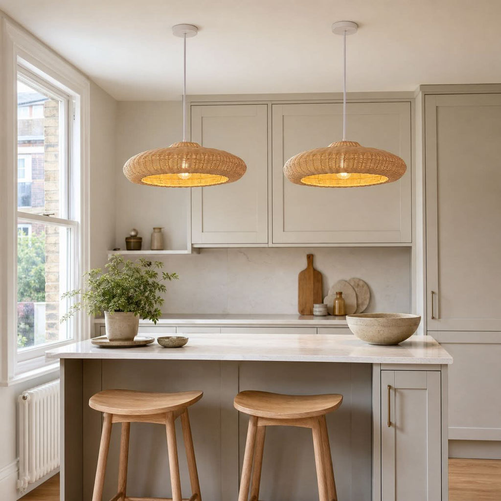Lightsin Japanese Shell-Inspired Rattan Pendant Light Natural Serenity