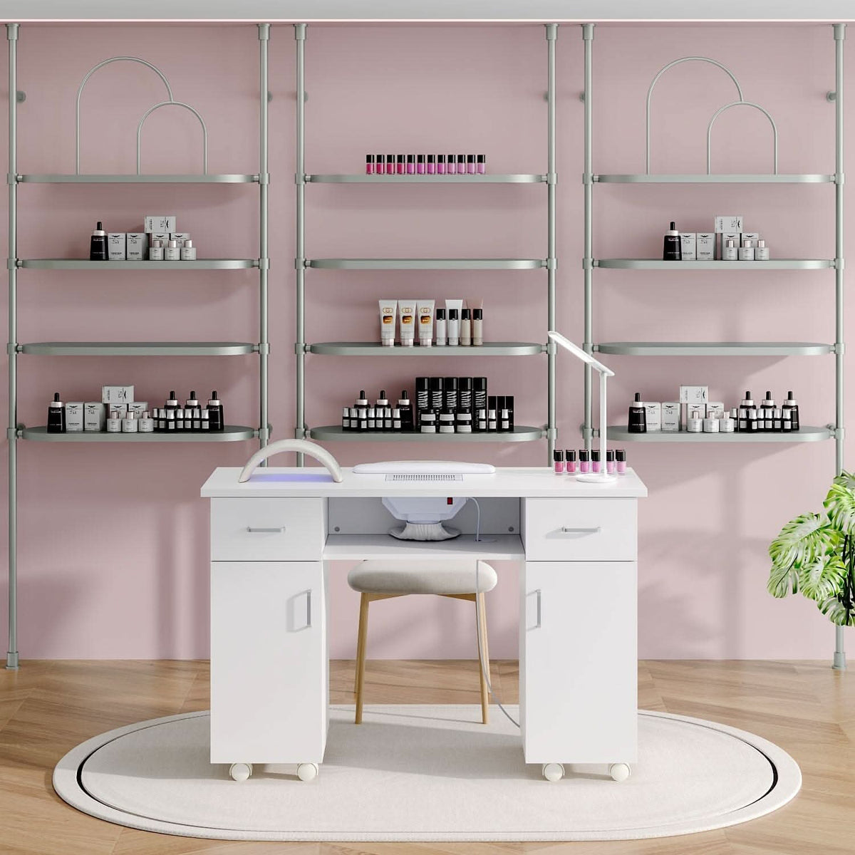 120cm Wide Wheeled Manicure Table with Electric Dust Extractor