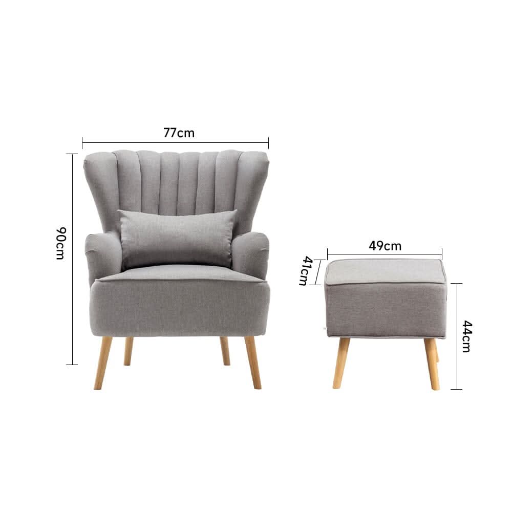 Grey Linen Armchair and Footstool
