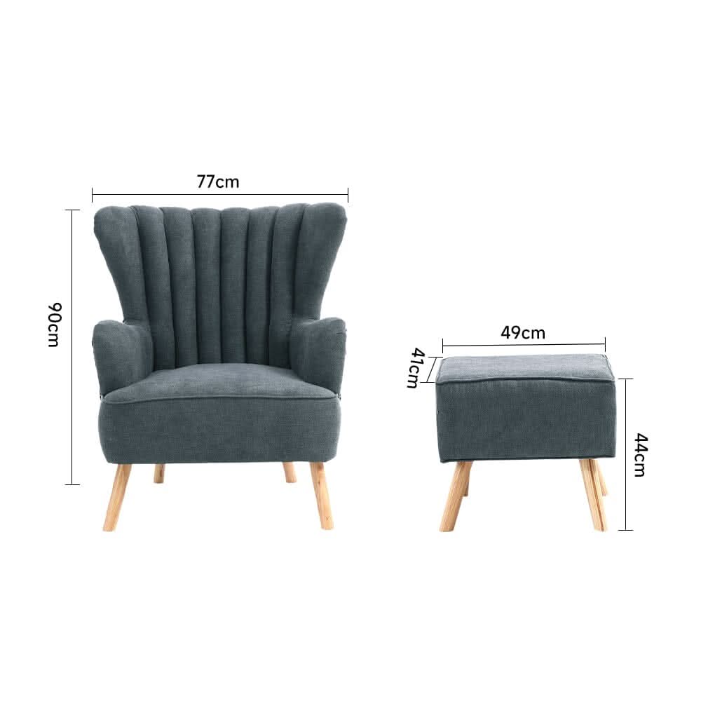 77cm W Occasion Faux Wool Wingback Chair Padded Armchair and Footstool