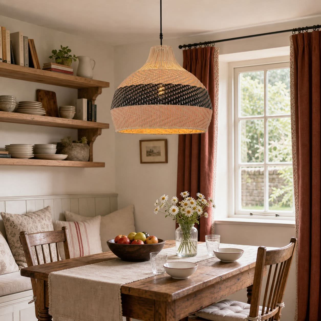 Lightsin Handwoven Rattan Pendant Light – Natural Woven Ceiling Light for Kitchen, Bedroom & Living Room