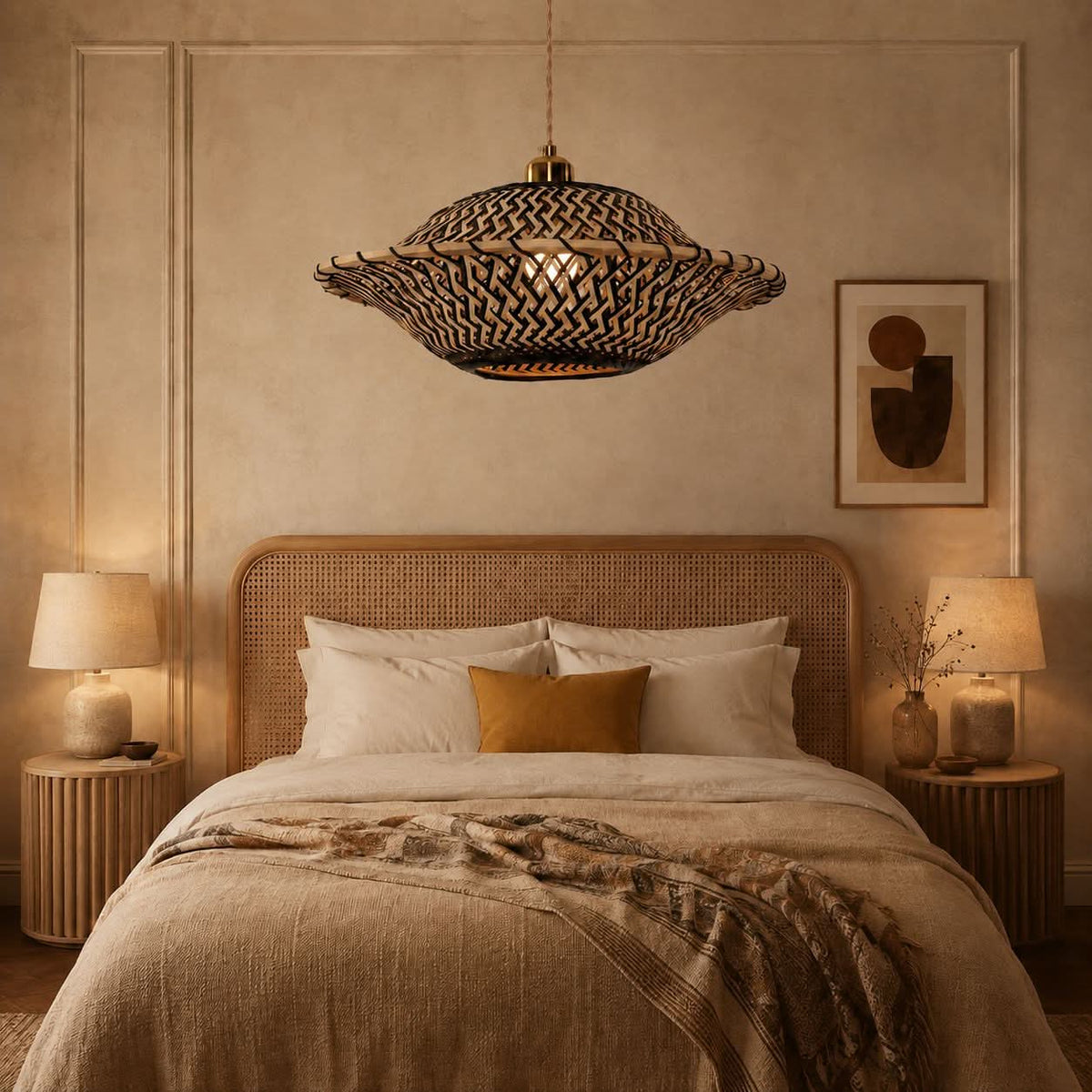 Lightsin Elegant Black & Natural Design Bamboo Pendant Light
