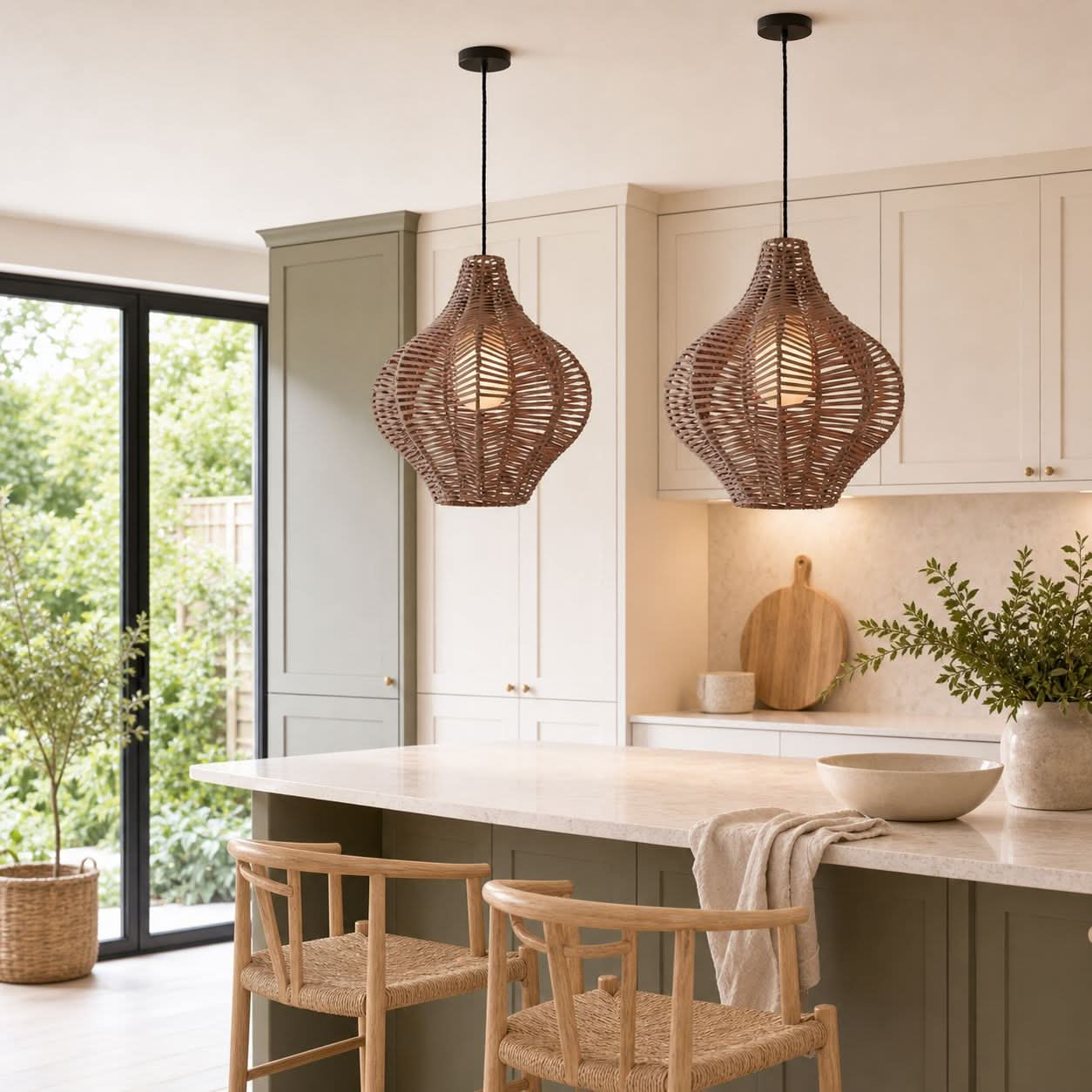 Lightsin Minimalist Handmade Wooden Rattan Pendant Light
