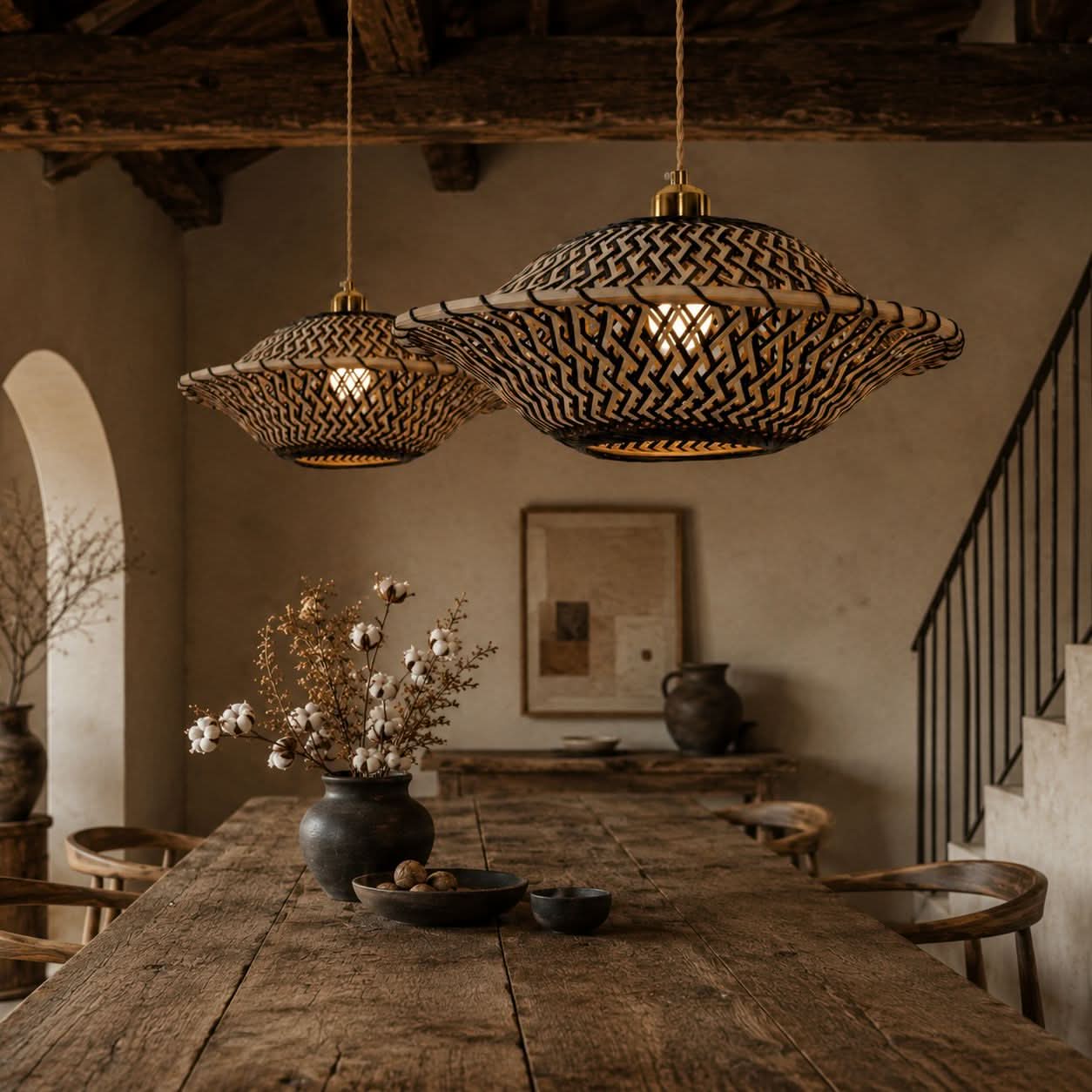 Lightsin Handcrafted Bamboo Pendant Light – Black Accents & Eco-Friendly Design for Cozy Spaces