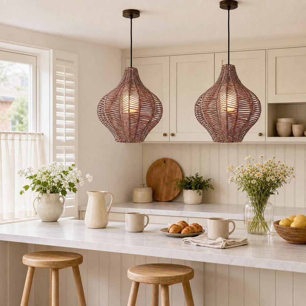 Lightsin Minimalist Handmade Wooden Rattan Pendant Light