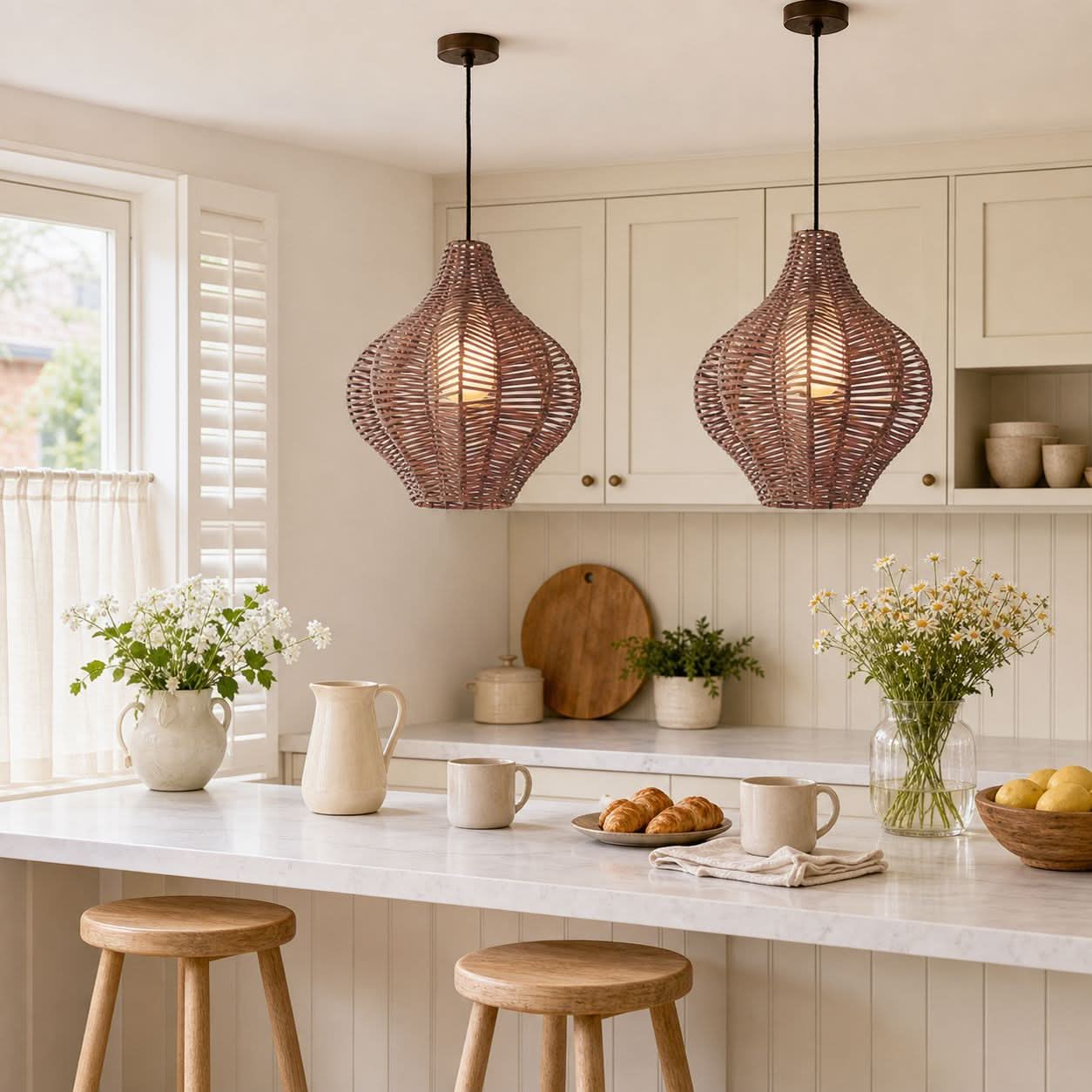 Lightsin Minimalist Handmade Wooden Rattan Pendant Light