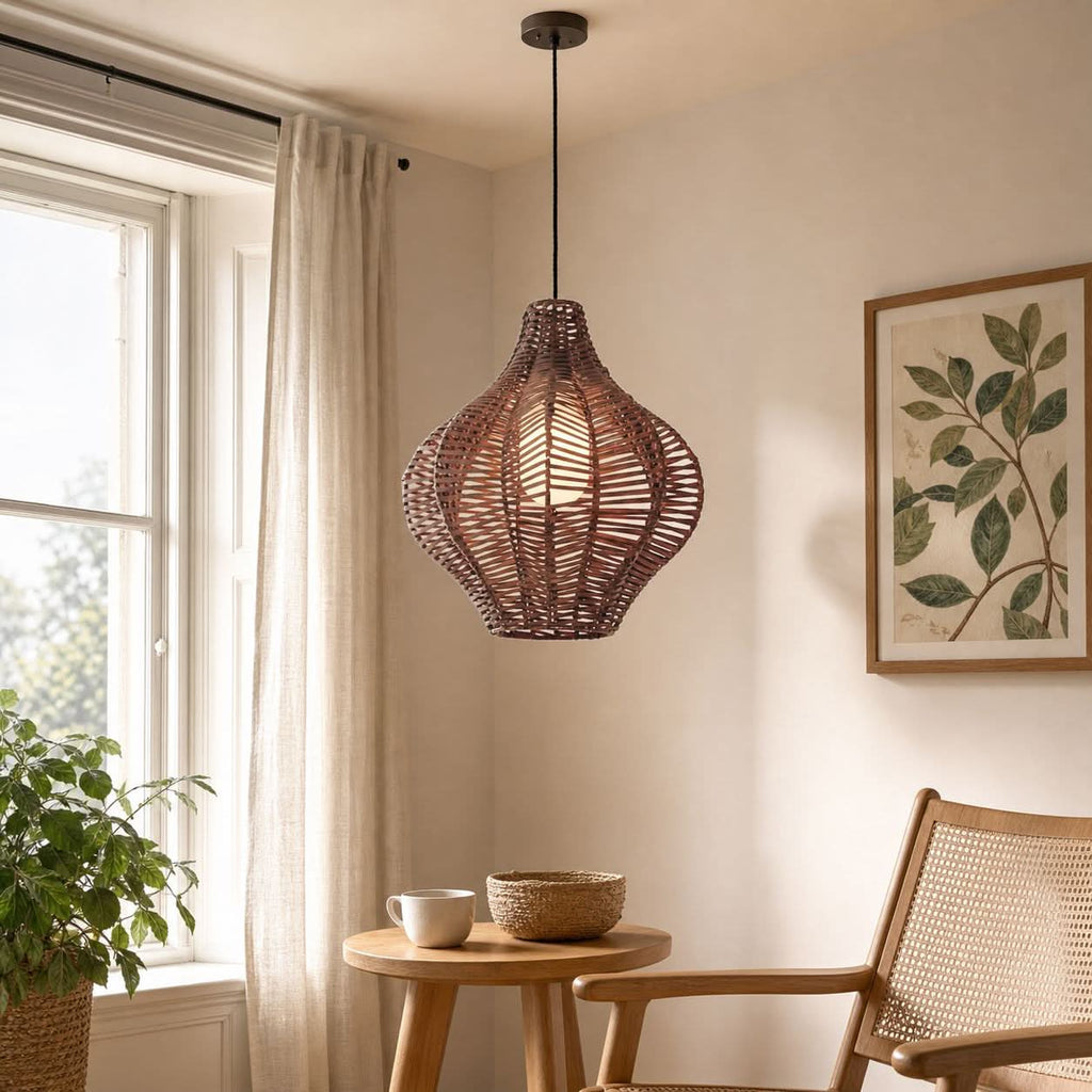 Lightsin Minimalist Handmade Wooden Rattan Pendant Light
