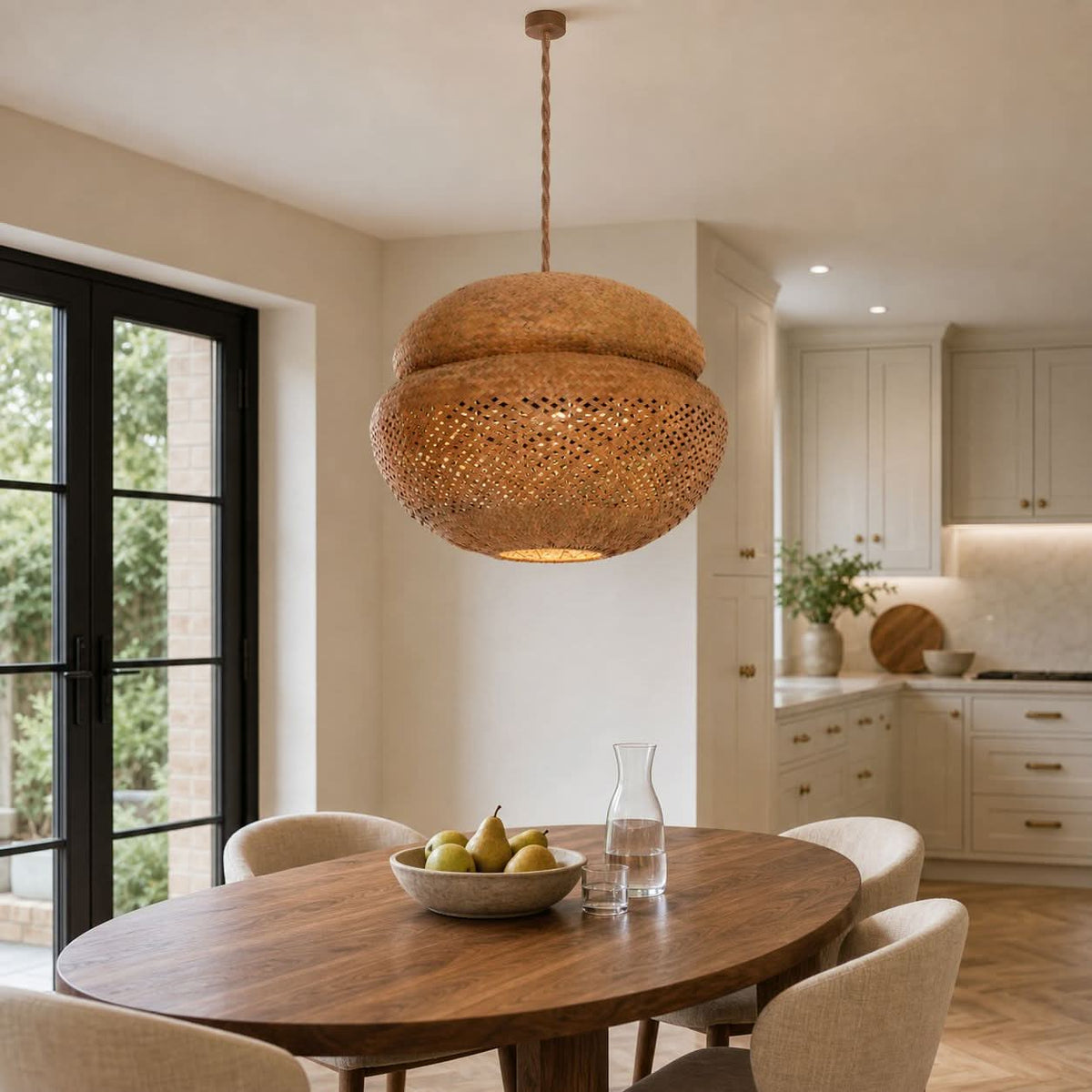 Lightsin Handwoven Natural Bulrush Pendant Ceiling Light with Pot Lid-Inspired Design