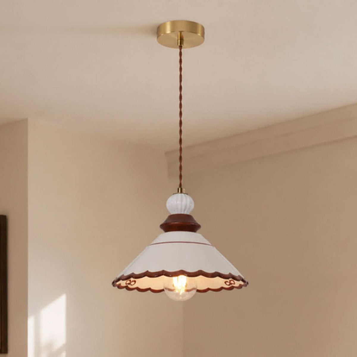 Brown Ceramic Lace Pendant Light | E27 Decorative Ceiling Lamp