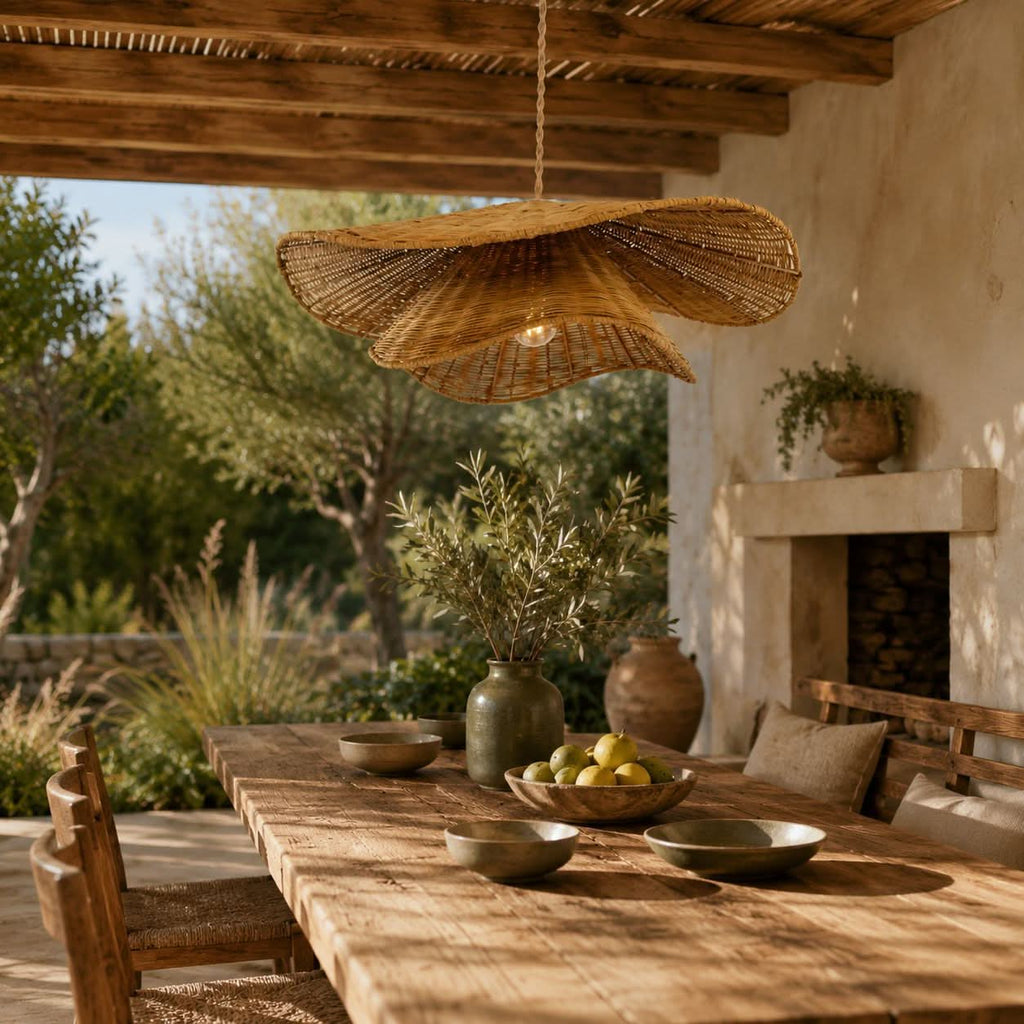 Lightsin Woven Rattan and Iron Pendant Light – Organic Ceiling Pendant Light for Dining Room, Living Room, and Modern Rustic Interiors