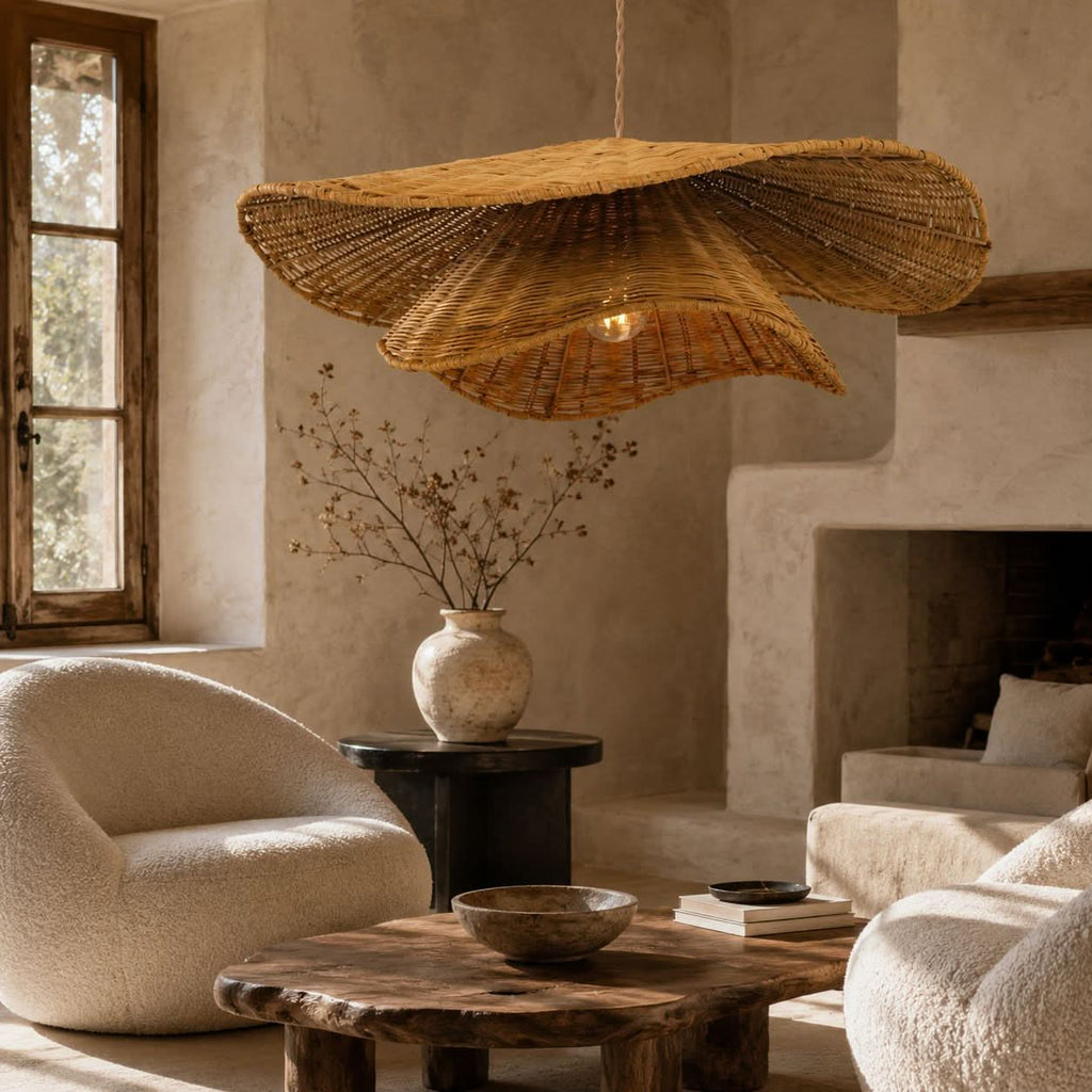 Lightsin Woven Rattan and Iron Pendant Light – Organic Ceiling Pendant Light for Dining Room, Living Room, and Modern Rustic Interiors