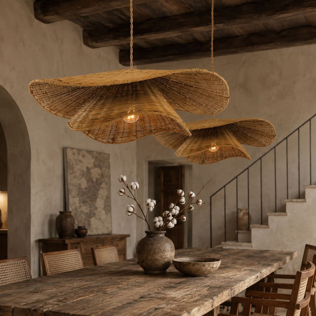 Lightsin Woven Rattan and Iron Pendant Light – Organic Ceiling Pendant Light for Dining Room, Living Room, and Modern Rustic Interiors