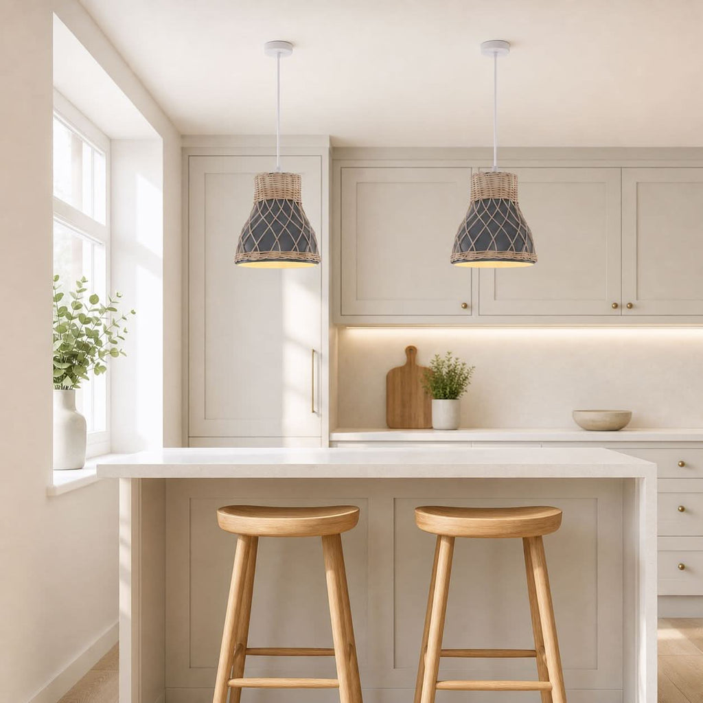 Lightsin Modern Rattan Pendant Light Available in Grey, Pink, and White