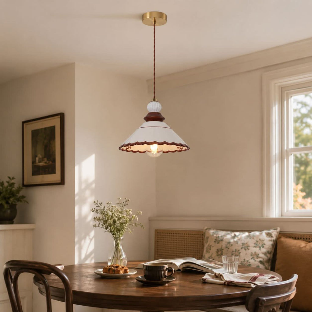 Brown Ceramic Lace Pendant Light | E27 Decorative Ceiling Lamp