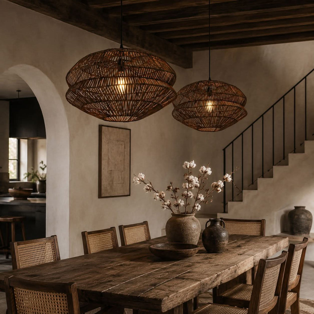 Lightsin Eco Friendly Rattan Pendant Light Handwoven Rustic Farmhouse Ceiling Light