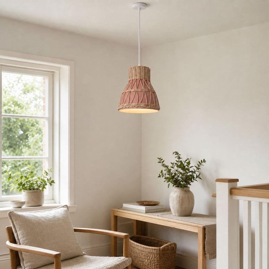 Lightsin Modern Rattan Pendant Light Available in Grey, Pink, and White