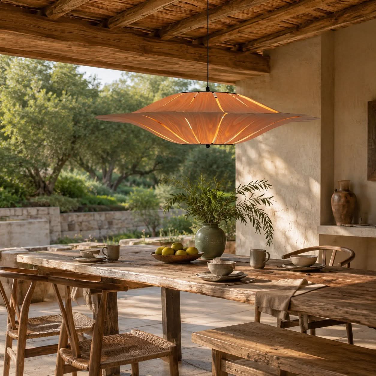 Lightsin Serene Wood Veneer LED Pendant Light with Tranquil Disc Design