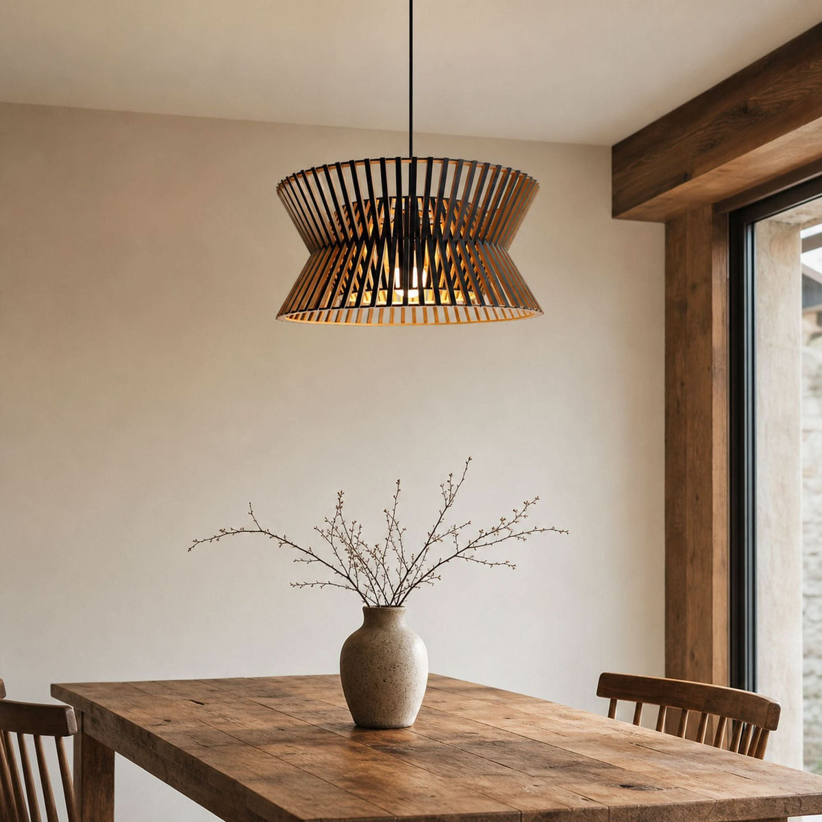 Lightsin Modern LED Wood Craft Drum Hanging Pendant Lights