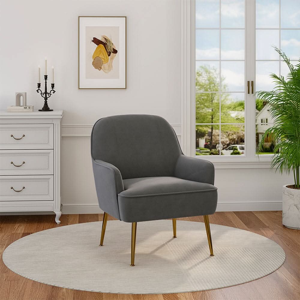 2ft Leisure Velvet Armchair with Gold-Plated Metal Legs