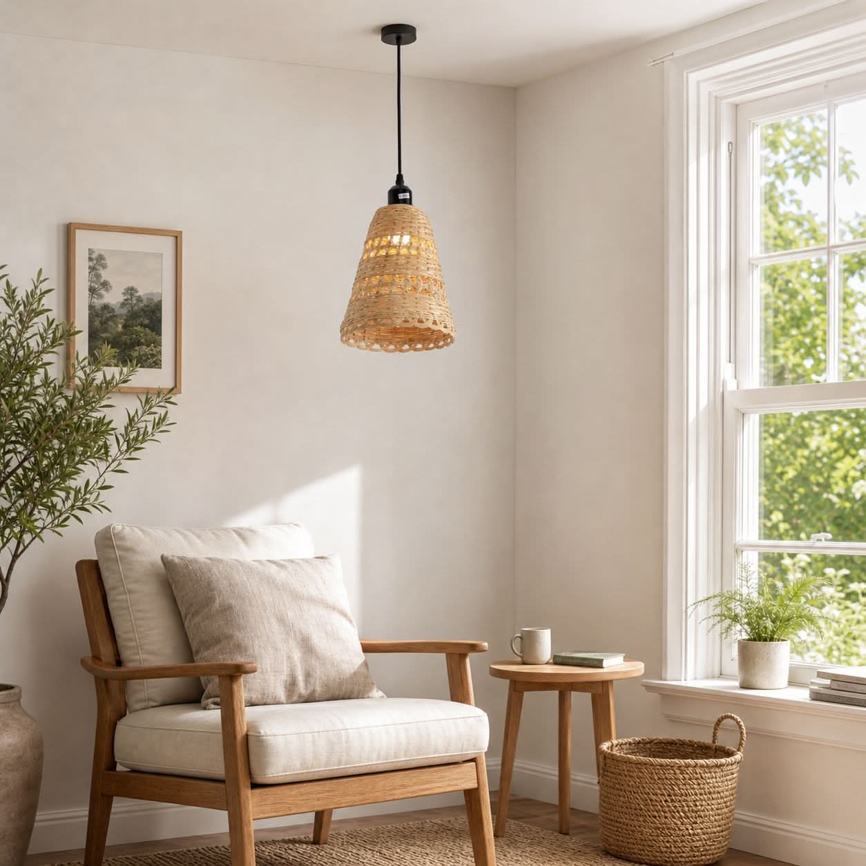 Lightsin Modern Bamboo Handwoven Warm Glow Pendant Light