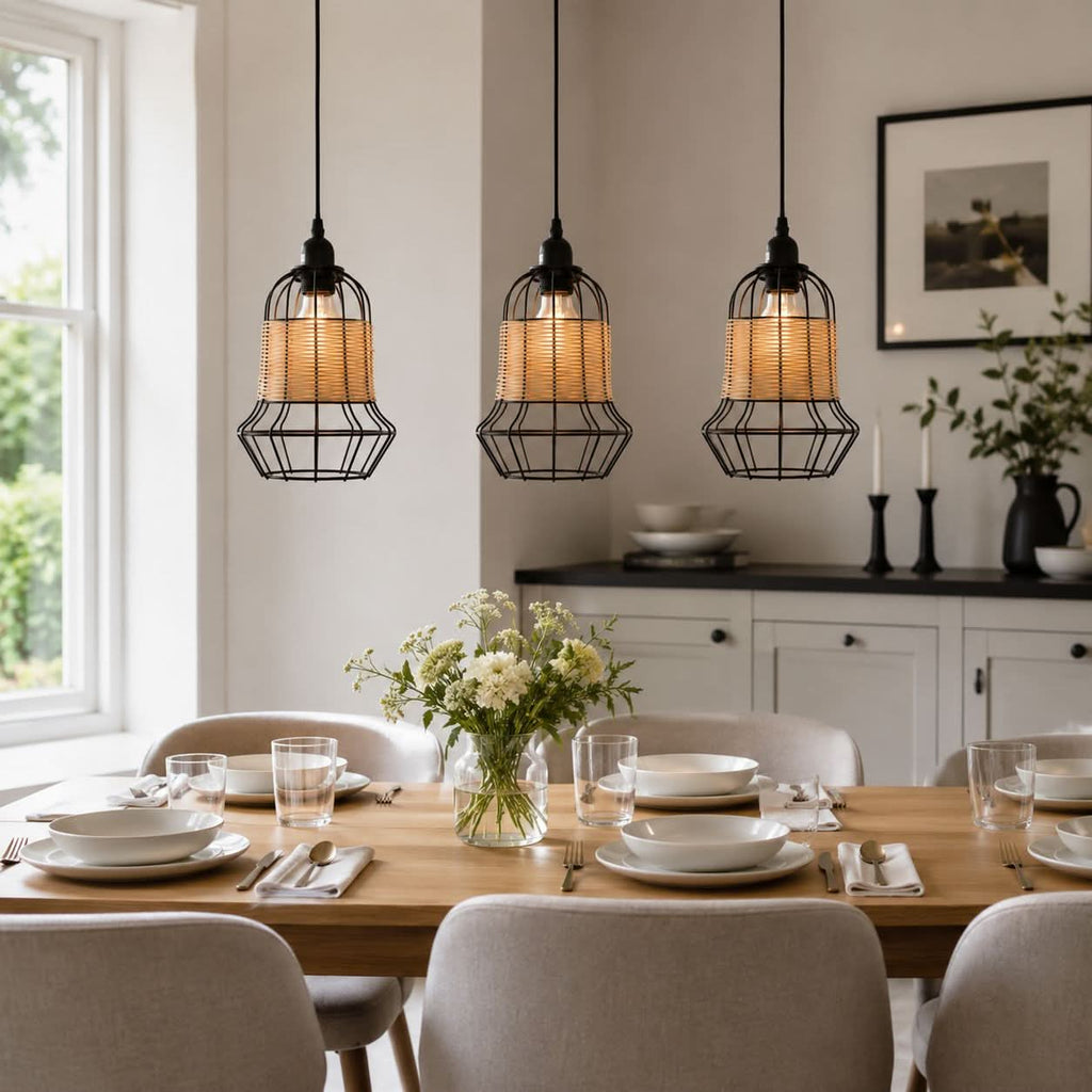 Glyph-Lightsin Rustic Iron Woven Rattan Pendant Light for Dining Room, Reading Corner & Bedroom