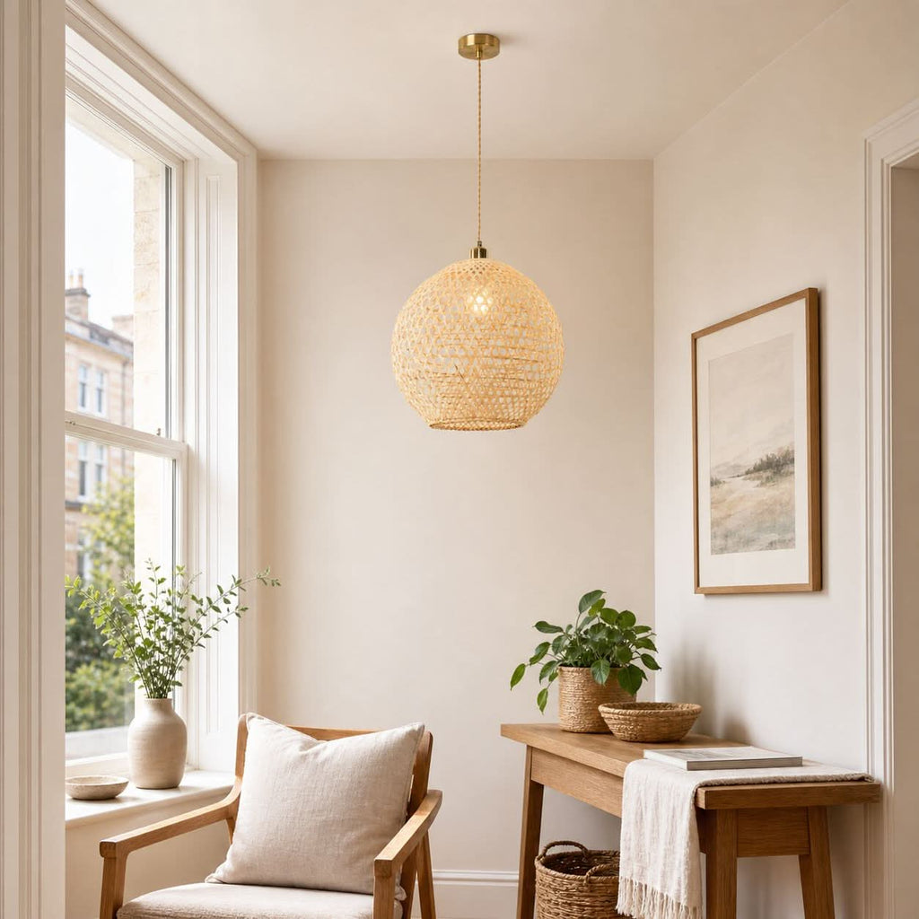 Lightsin Natural Bamboo Pendant Light with Handwoven Lampshades in Four Sizes