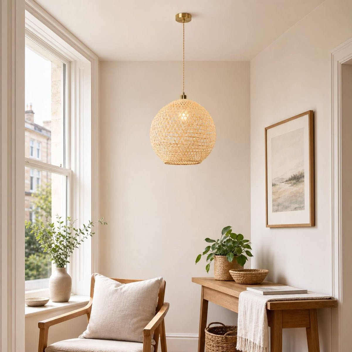 Lightsin Natural Bamboo Pendant Light with Handwoven Lampshades in Four Sizes