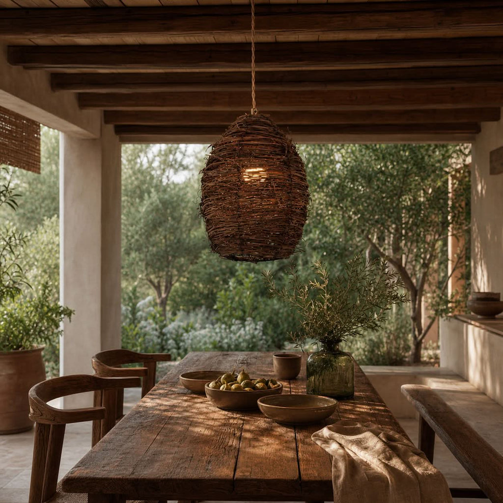 Lightsin Handcrafted Rustic Woven Rattan and Iron Pendant Light
