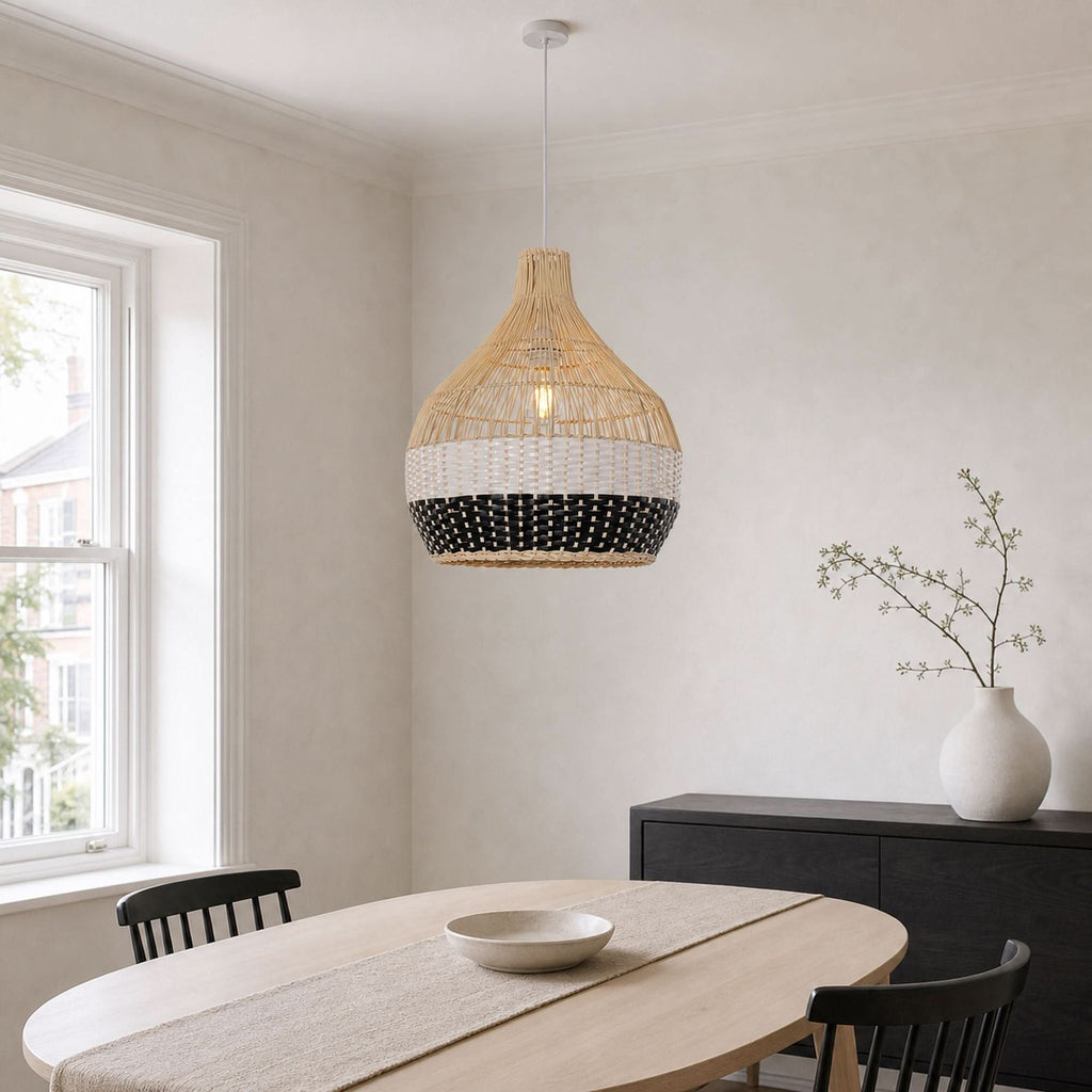 Lightsin Monochrome Japanese Style Handwoven Rattan Pendant Light