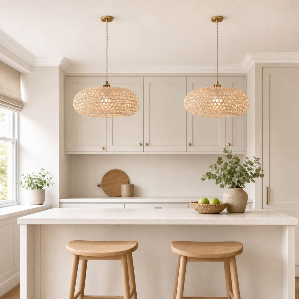 Lightsin Natural Bamboo Pendant Light with Handwoven Lampshades in Four Sizes