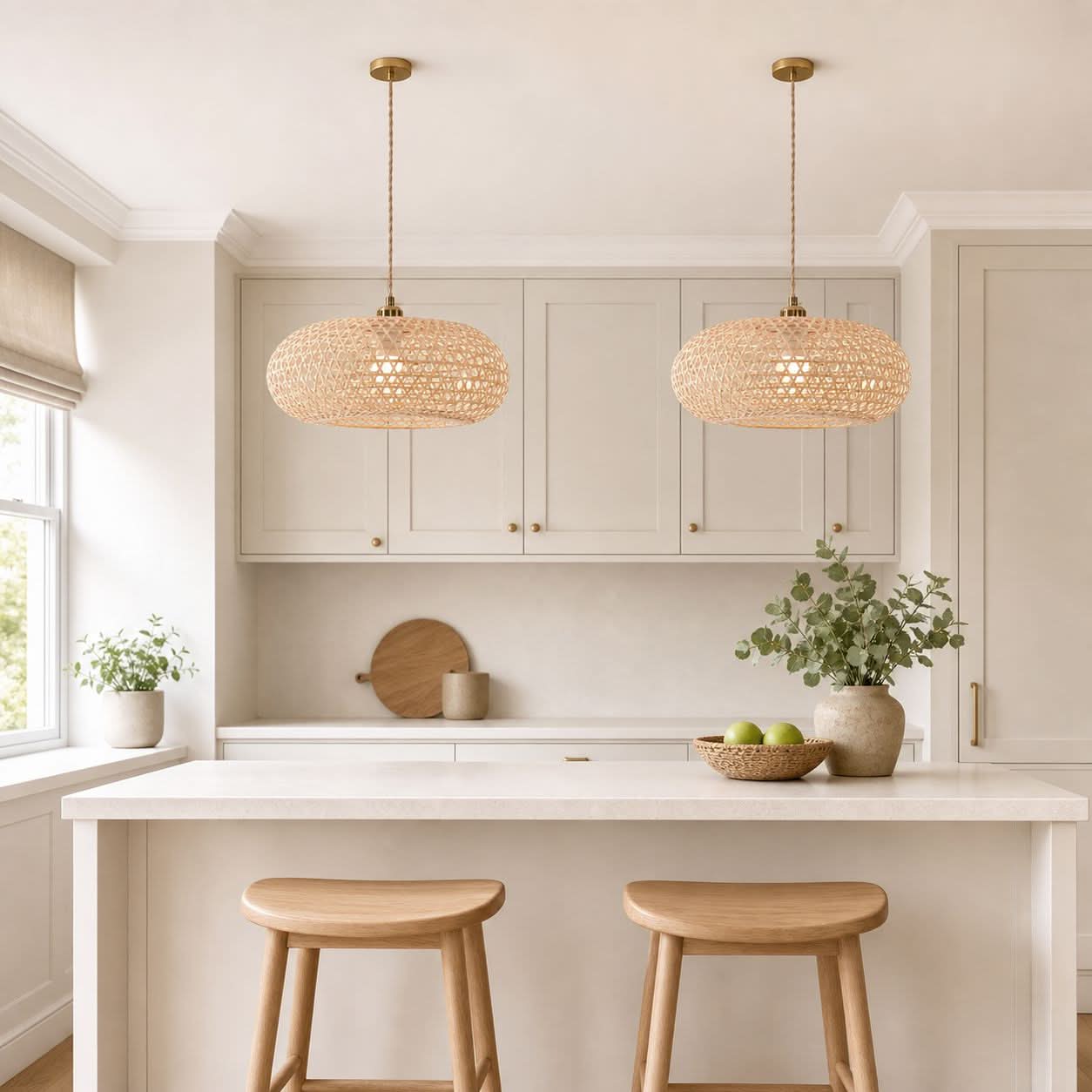 Lightsin Natural Bamboo Pendant Light with Handwoven Lampshades in Four Sizes