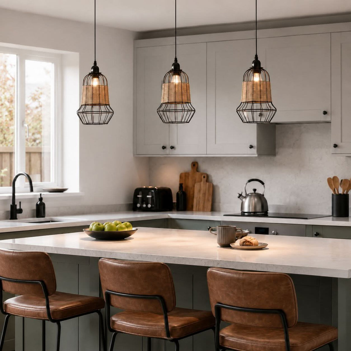 ‍Lightsin Basket-Inspired Bar Pendant Light Natural Rattan Pendant Lighting (100% off)