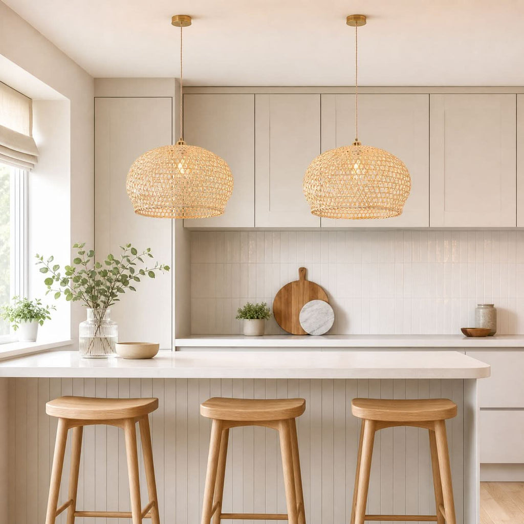 Lightsin Natural Bamboo Pendant Light with Handwoven Lampshades in Four Sizes