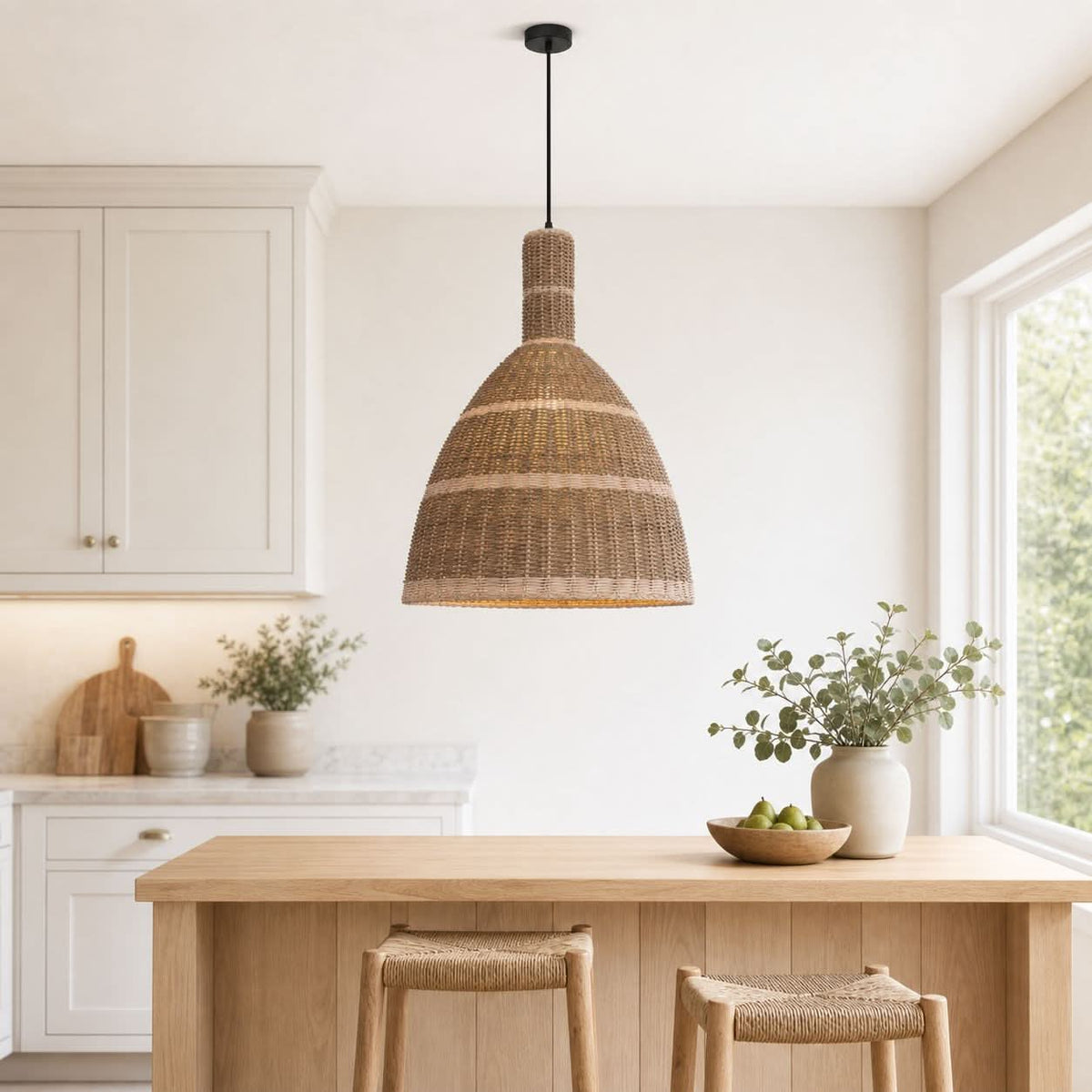 Lightsin Natural Grass Dome Pendant Light – Handwoven Ceiling Pendant Light for Boho, Living Room, and Eco-Friendly Interiors
