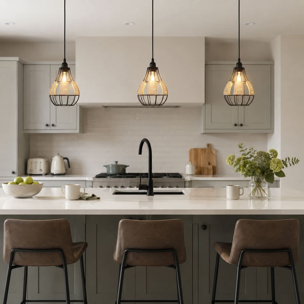 Glyph-Lightsin Rustic Iron Woven Rattan Pendant Light for Dining Room, Reading Corner & Bedroom
