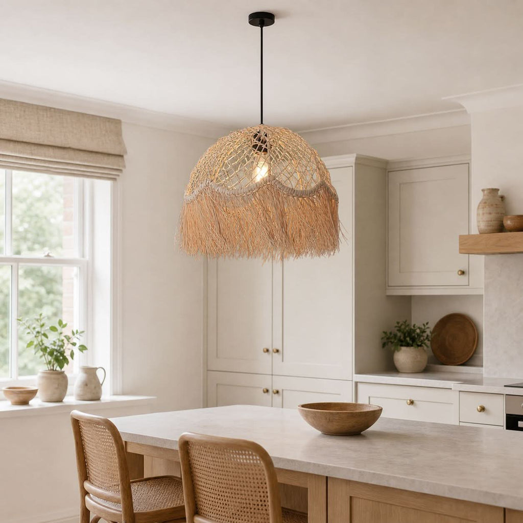 Lightsin Bohemian Woven Rattan Dome Pendant Light for Cozy Interiors