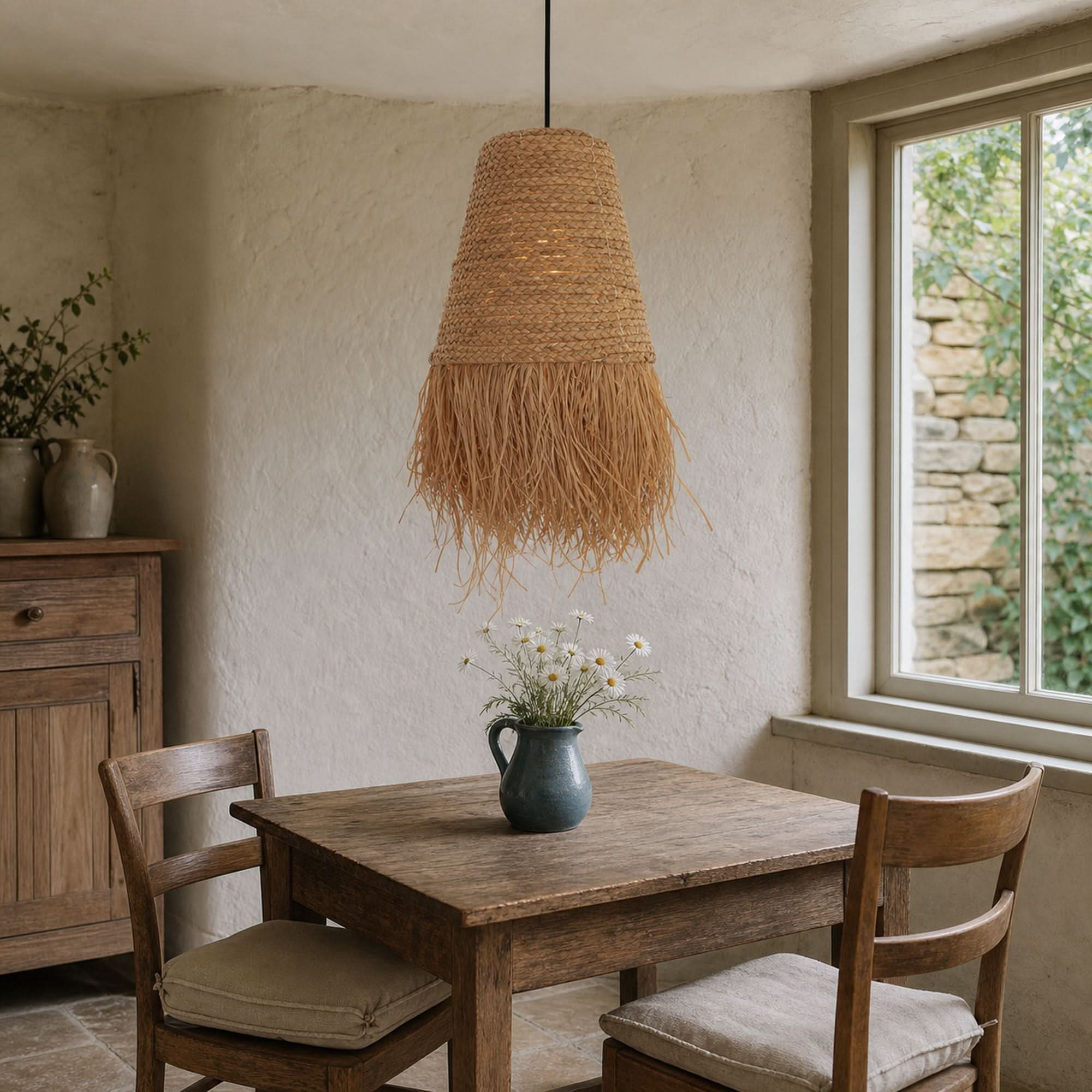 Lightsin Zen Wabi-Sabi Woven Pendant Light with Natural Grass Texture