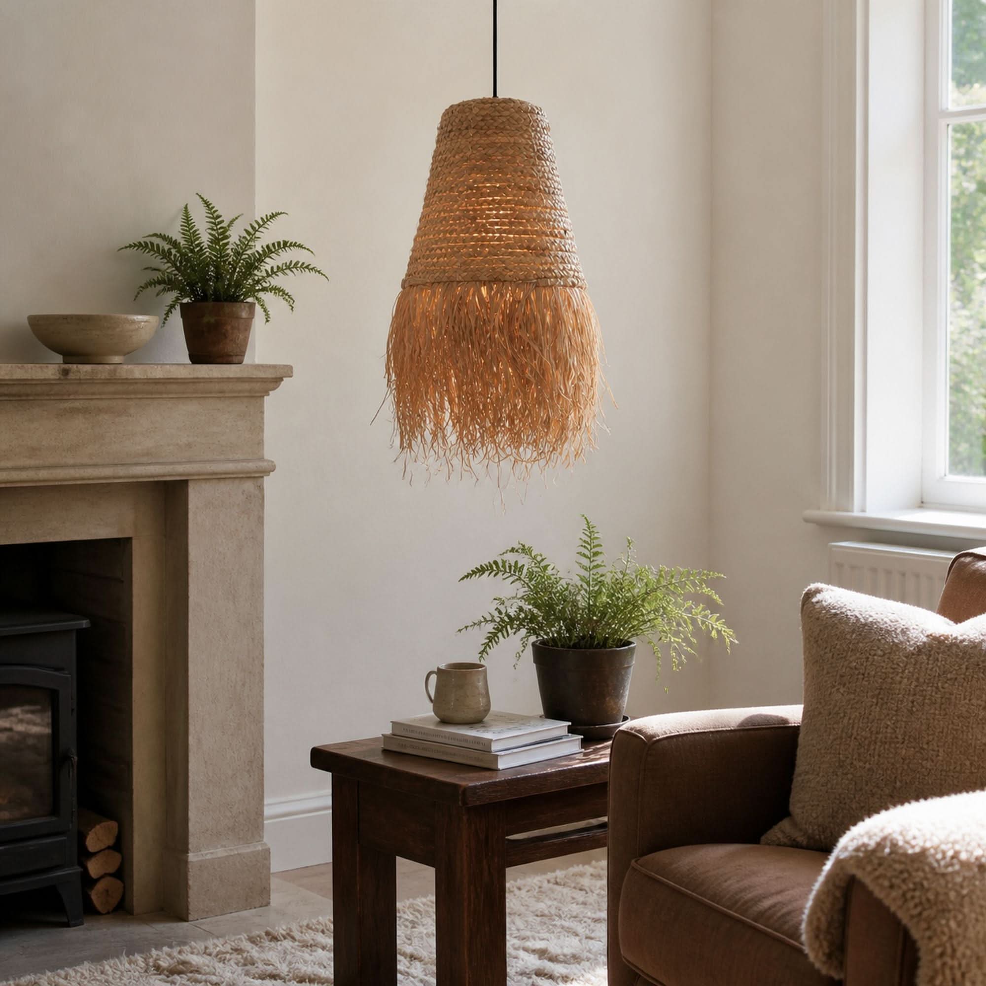 Lightsin Zen Wabi-Sabi Woven Pendant Light with Natural Grass Texture