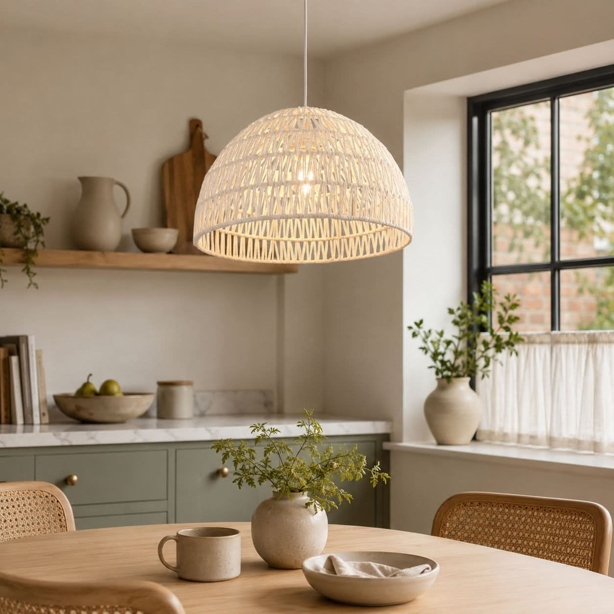 Lightsin Cella-Eco-Friendly Handwoven White Rope Ceiling Pendant Light for Bedroom, Kitchen & Living Room