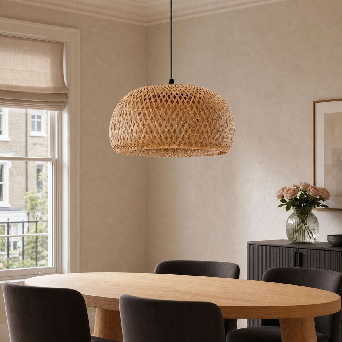 Lightsin Vintage Handwoven Bamboo Dome Pendant Light