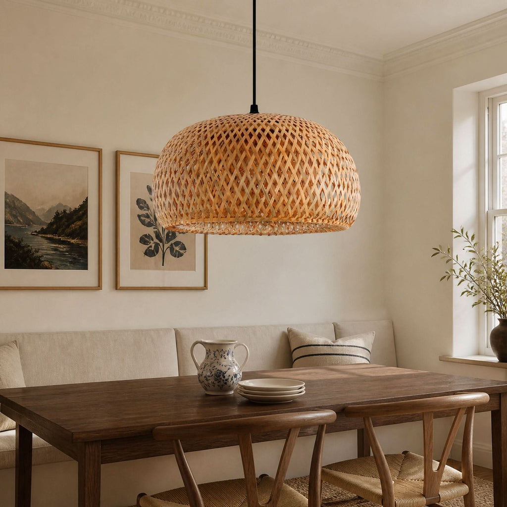 Lightsin Vintage Handwoven Bamboo Dome Pendant Light