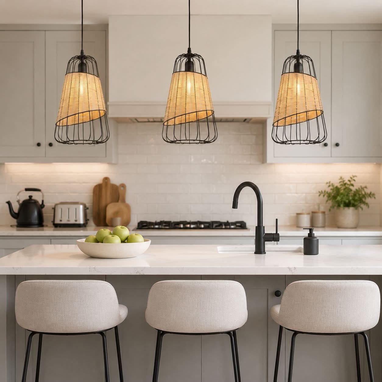 Glyph-Lightsin Rustic Iron Woven Rattan Pendant Light for Dining Room, Reading Corner & Bedroom