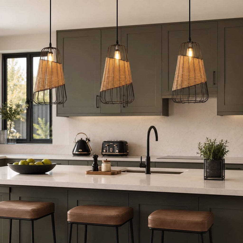Glyph-Lightsin Rustic Iron Woven Rattan Pendant Light for Dining Room, Reading Corner & Bedroom