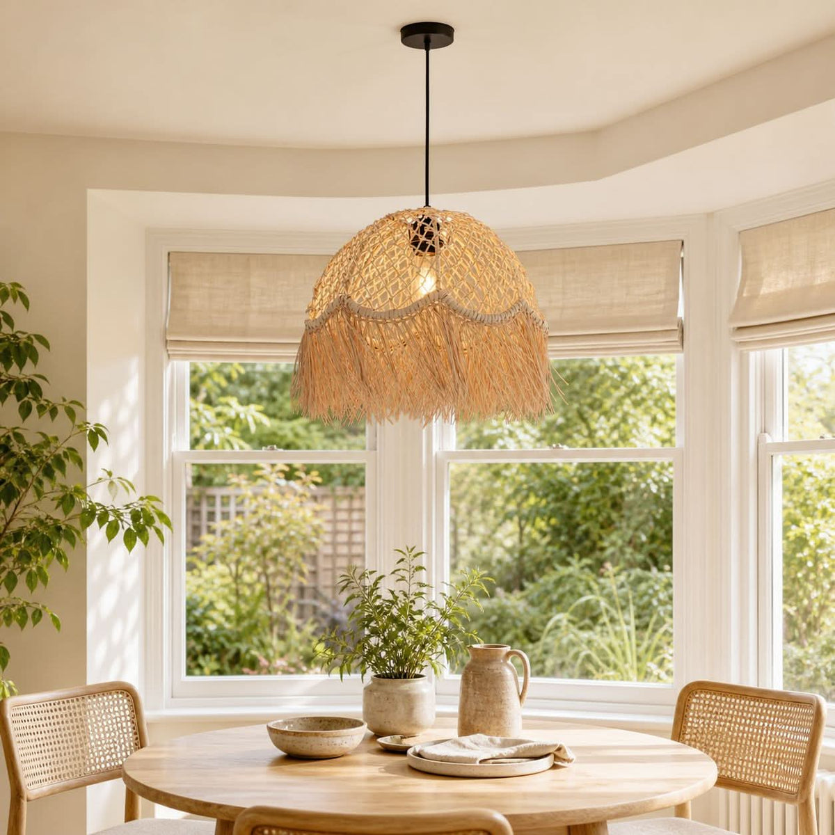 Lightsin Bohemian Woven Rattan Dome Pendant Light for Cozy Interiors