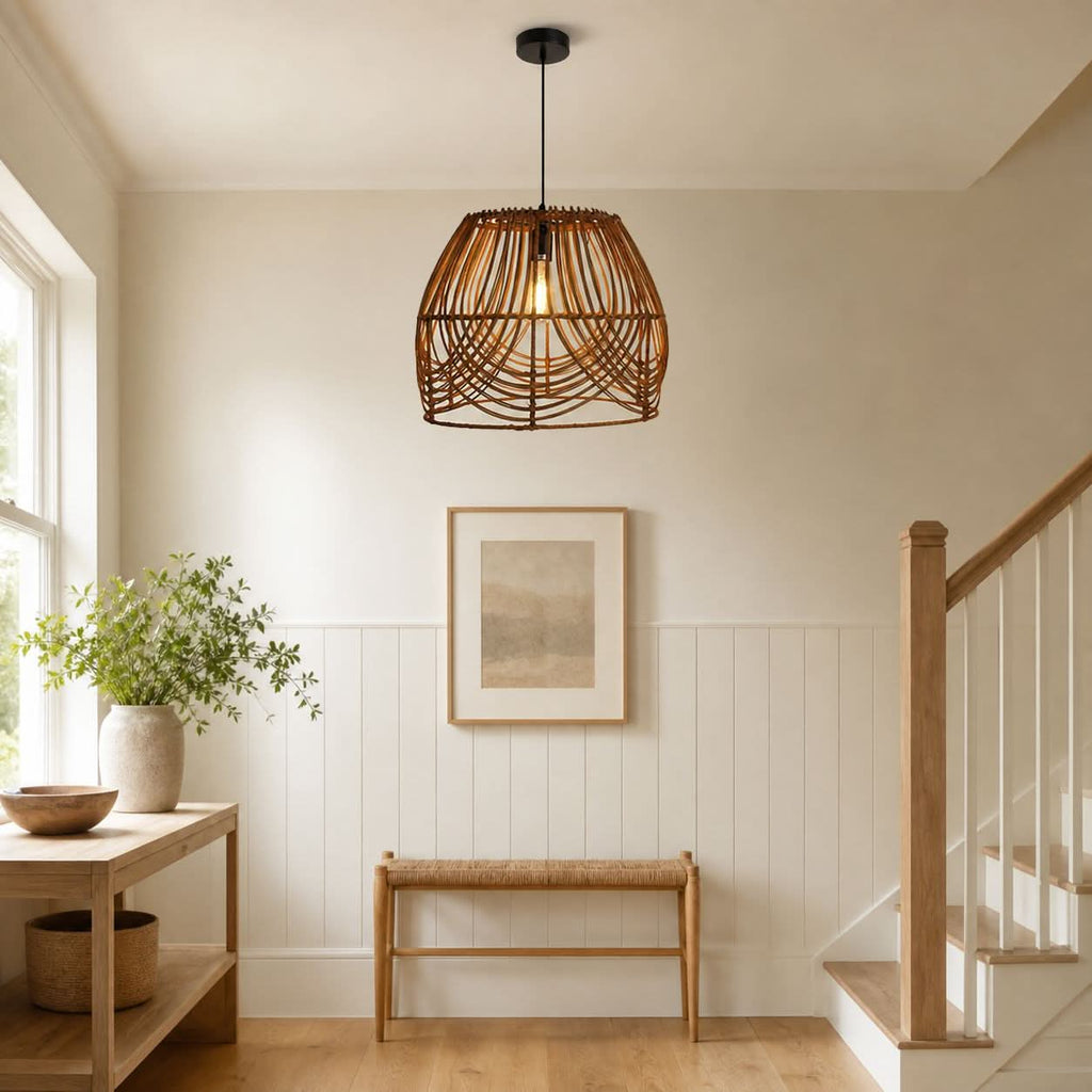 Lightsin Handwoven Rattan Pendant Light – Rustic Ceiling Lighting for Living Room & Dining Room