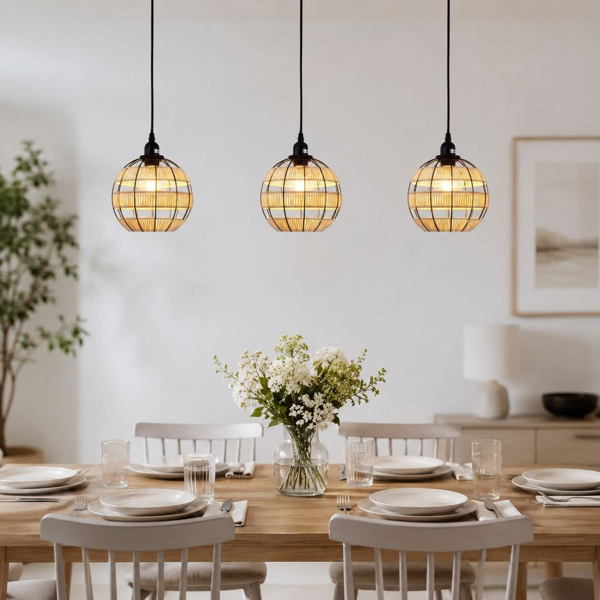 Glyph-Lightsin Woven Sphere Pendant Light for Cozy Natural Elegance
