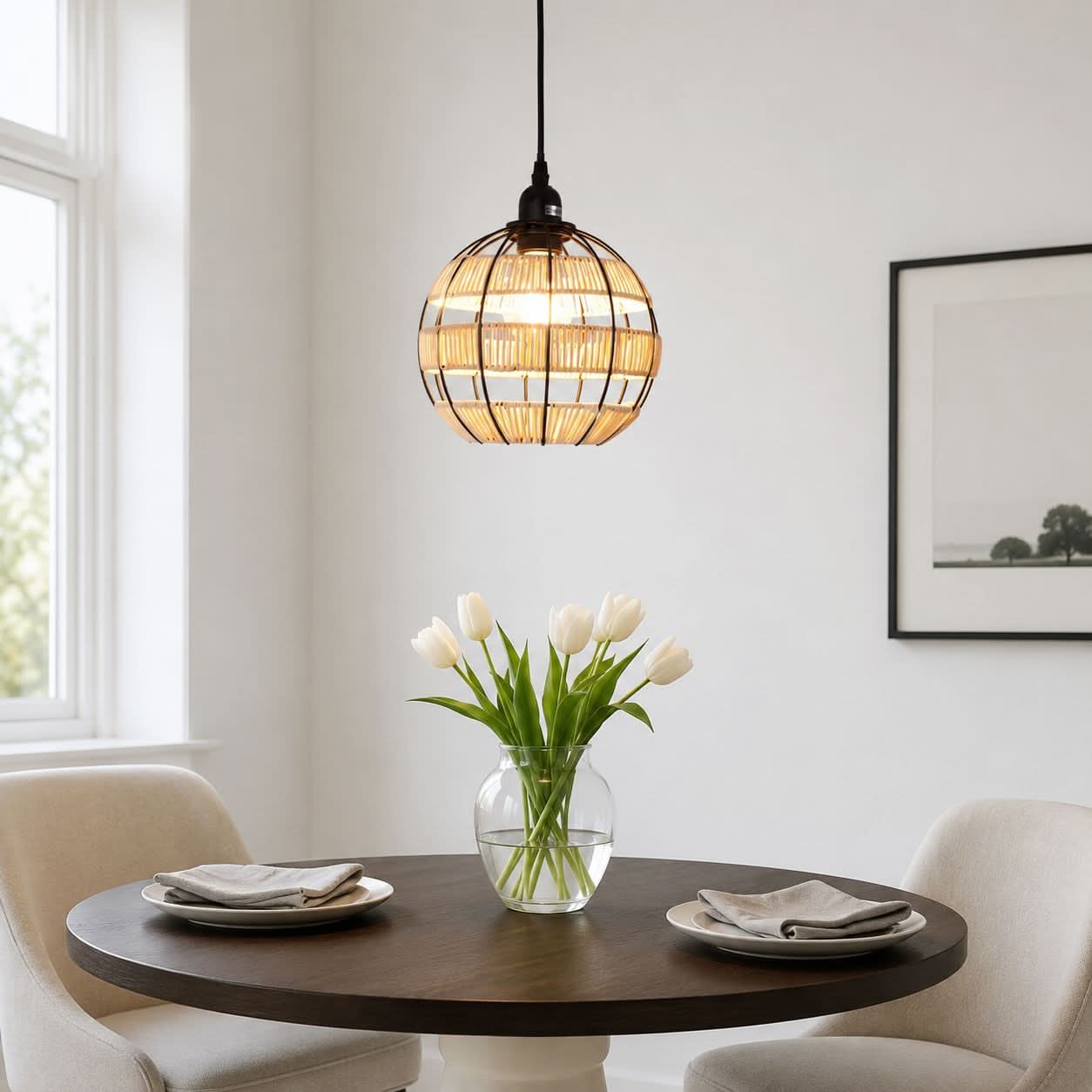 Glyph-Lightsin Rustic Iron Woven Rattan Pendant Light for Dining Room, Reading Corner & Bedroom