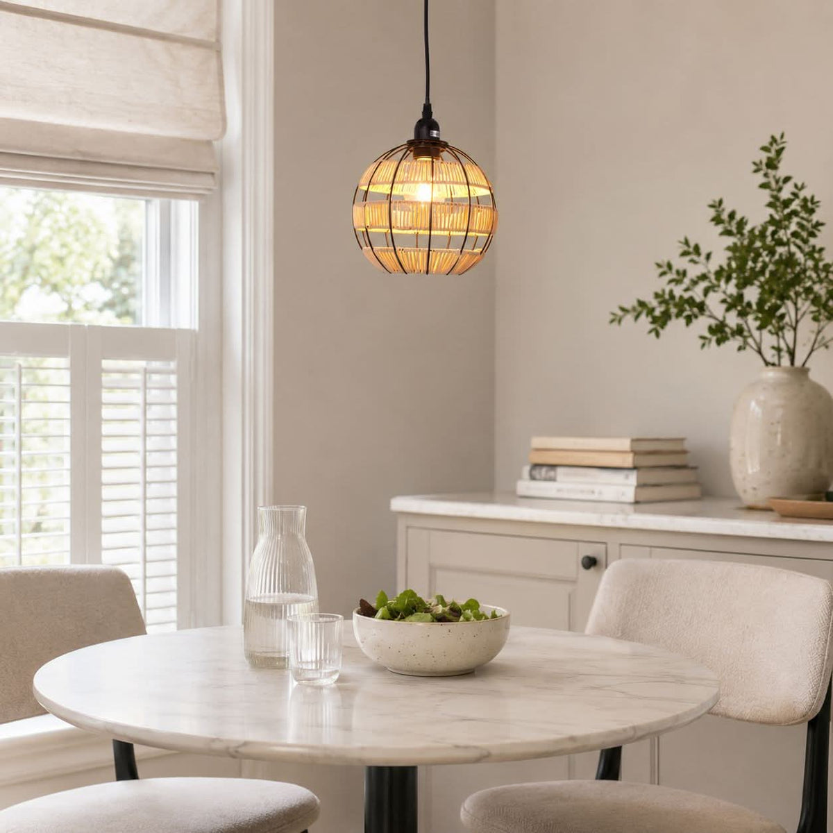 Glyph-Lightsin Rustic Iron Woven Rattan Pendant Light for Dining Room, Reading Corner & Bedroom