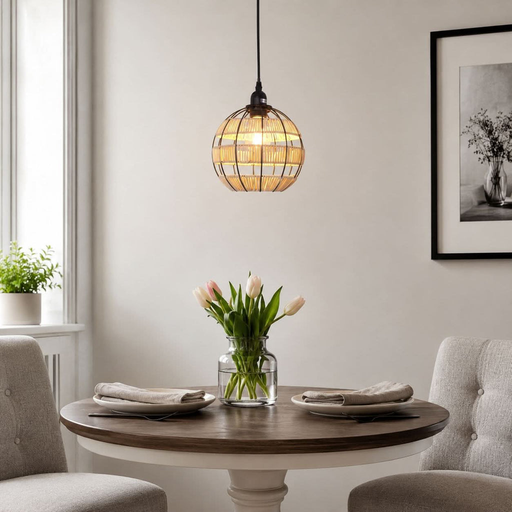 Glyph-Lightsin Rustic Iron Woven Rattan Pendant Light for Dining Room, Reading Corner & Bedroom