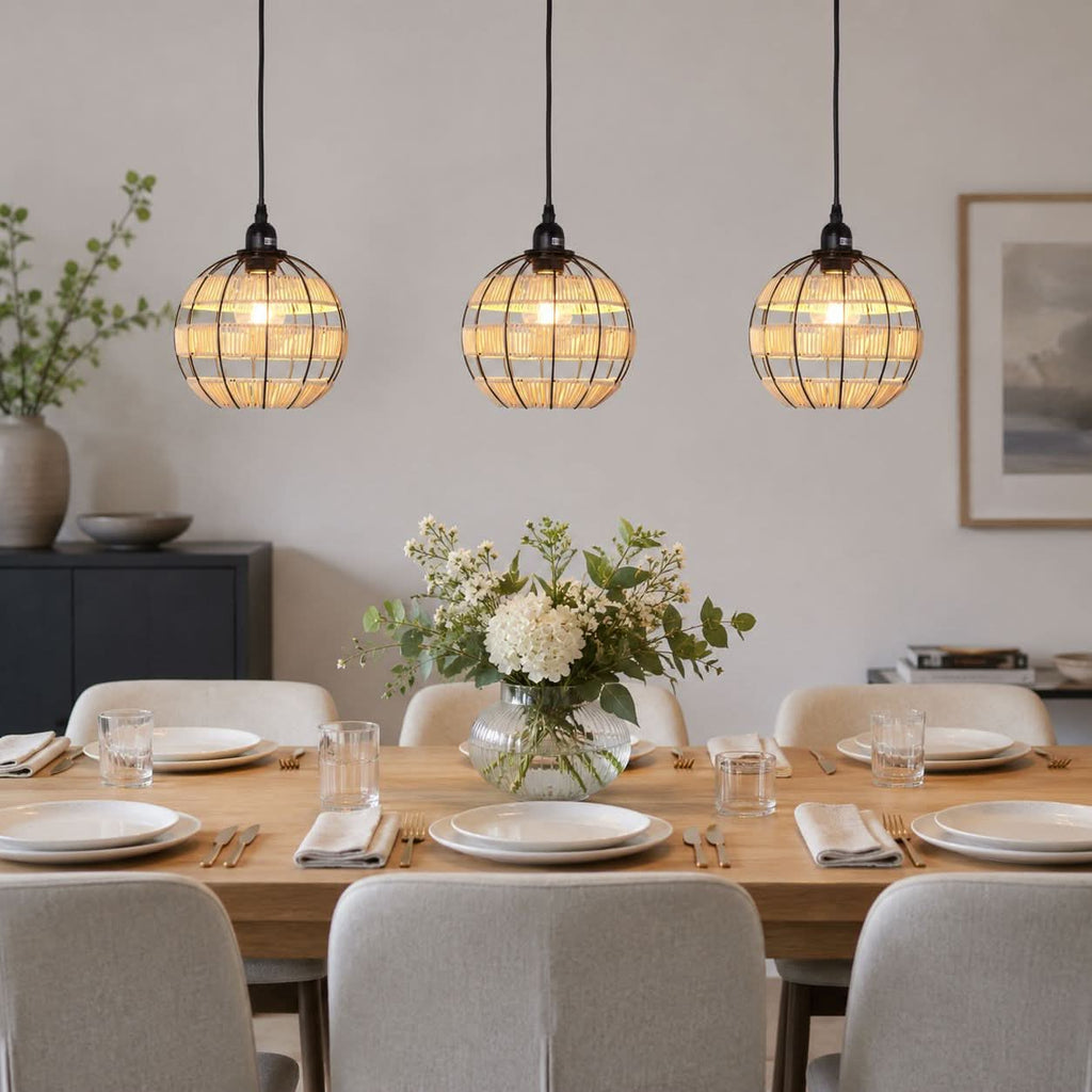 Glyph-Lightsin Rustic Iron Woven Rattan Pendant Light for Dining Room, Reading Corner & Bedroom